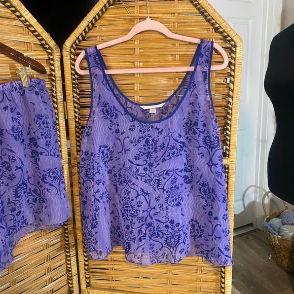 Cacique Sheer Purple Floral Pajama Set 18/20 Mesh Tank & Shorts Sleepwear - Picture 6 of 8